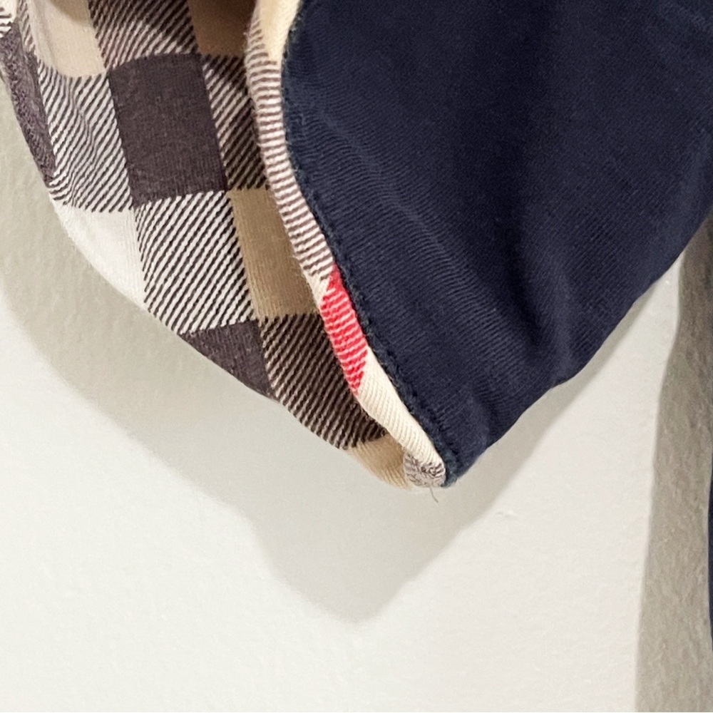Burberry Brit Navy Blue Cotton Short Sleeve Nova Check Cuff T-Shirt Tee Size XS - Picture 7 of 10
